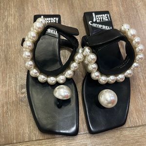Black with white pearl sandals